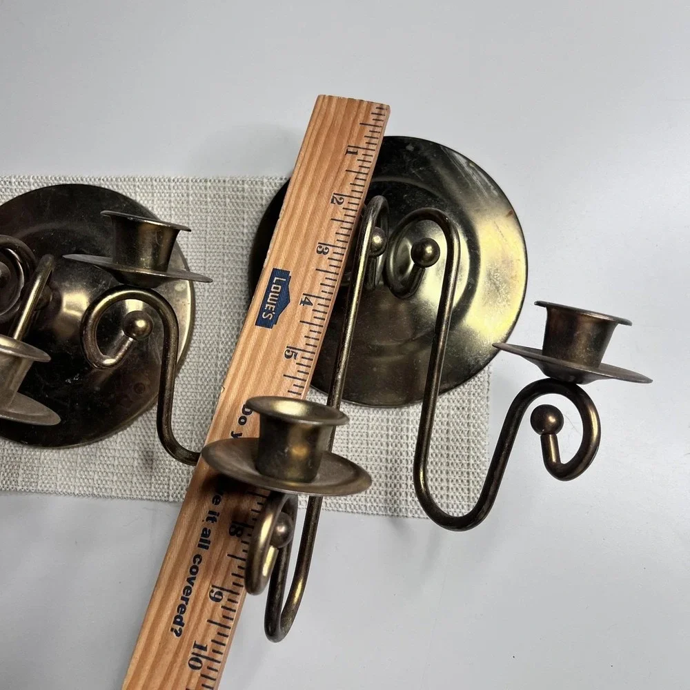 Vintage Gold Metal Wall Candle Sconces Set 2 Triple‎ Arm Traditional Decor